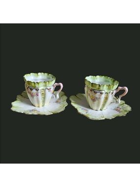 Vintage Floral Porcelain 2 cups and Saucers Set